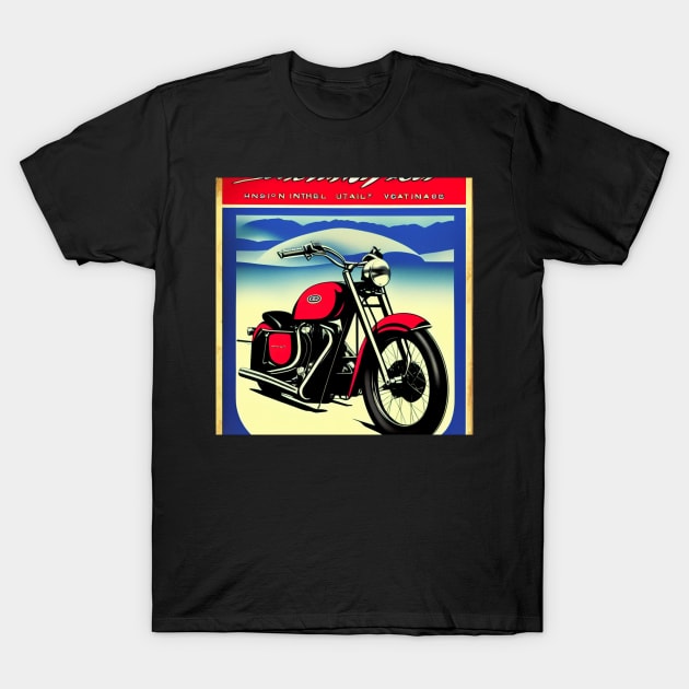 80s Vintage Red Motorcycle Poster T-Shirt by BAYFAIRE